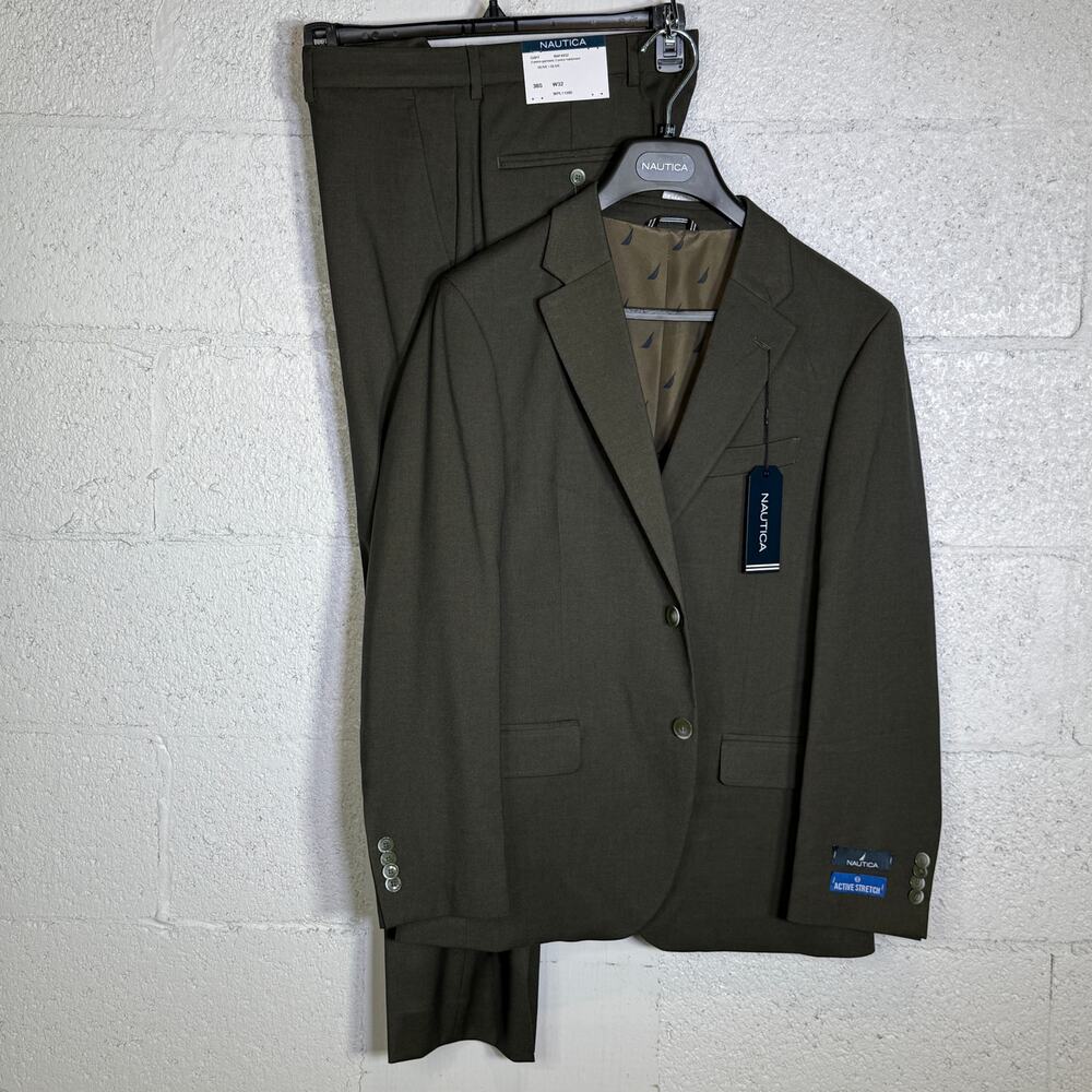 Nautica Men's Modern-Fit Stretch Fall Suit Olive Green  38S 32W $395
